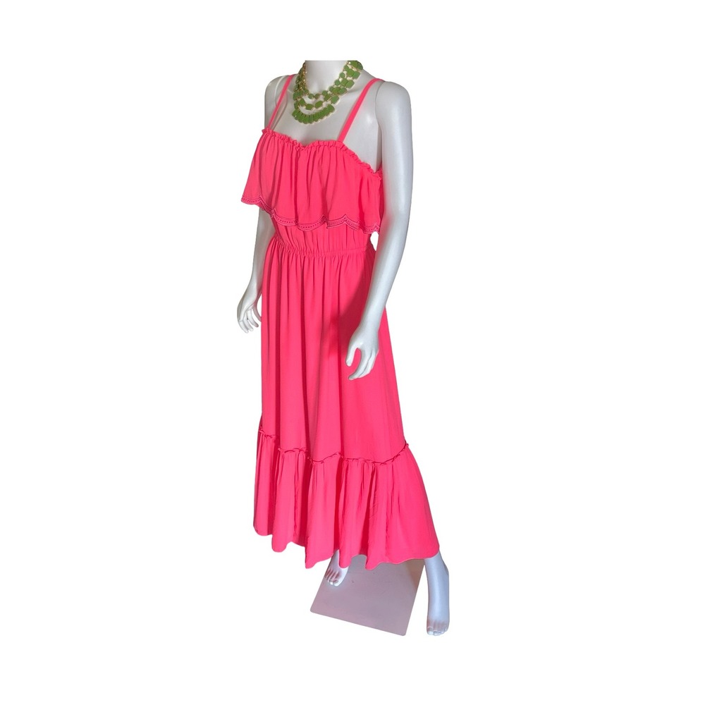 Lilly Pulitzer Neon‎ Pink Ruffle Eyelet Tiered Maxi Dress NWT Size M - Picture 2 of 7